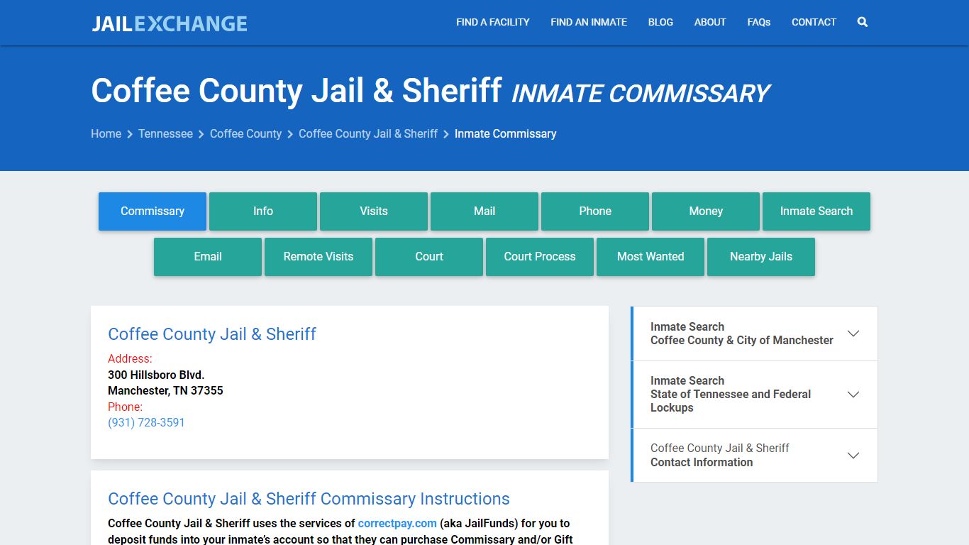 Inmate Commissary, Care Packs - Coffee County Jail & Sheriff, TN